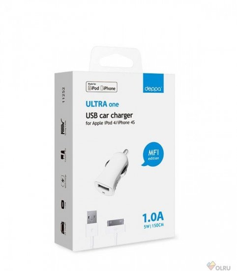 Deppa USB 1А + дата-кабель с разъемом 30-pin для Apple