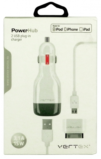 Vertex 2*USB 3,1 A с кабелем micro USB и адаптером для iPad 2/3