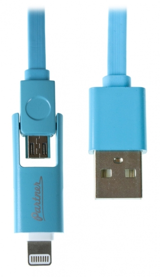 Partner USB 2.0 - microUSB-Apple 8pin 2-в-1 1м 2.1A плоский