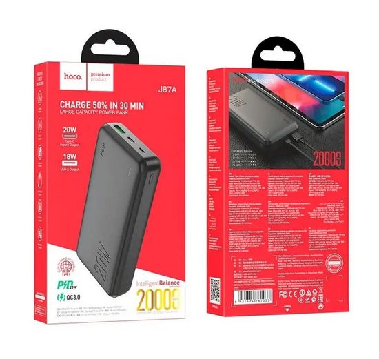 Hoco J87A 20000mAh 1USB+PD , QC 3.0 (черный)