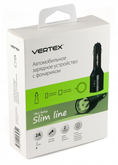 Vertex Slim Line USB с фонариком 2A универсальное