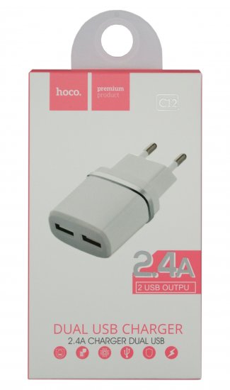 Hoco C12 2USB для Lightning (2.4A) (белый)