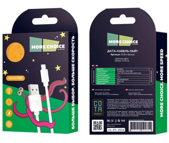 More Choice K13m для MicroUSB 1м (2.1A)