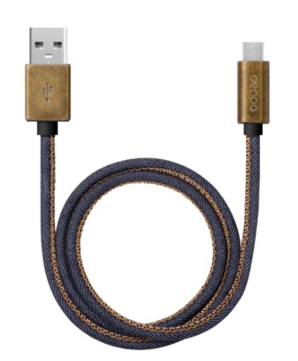 Deppa Jeans USB - micro USB, медь-джинса 1.2м