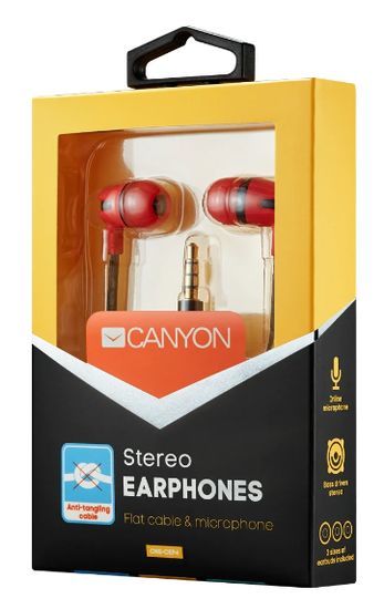 Canyon CEP-4. Стереонаушники с плоским шнуром и микрофоном (красный)