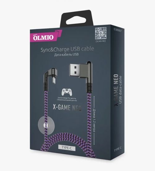 Olmio X-Game Neo для Lightning, 1.2м, 2.1A (игровой, угловой)