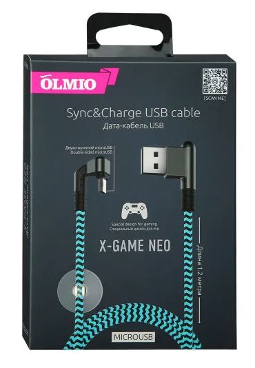 Olmio X-Game Neo для MicroUSB 2.1A (1.2м, игровой, двухсторонний)