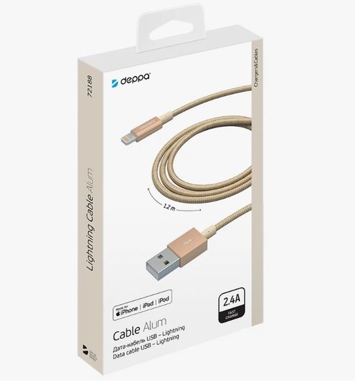 Deppa USB - 8-pin для Apple алюминий-нейлон MFI 1.2м золото