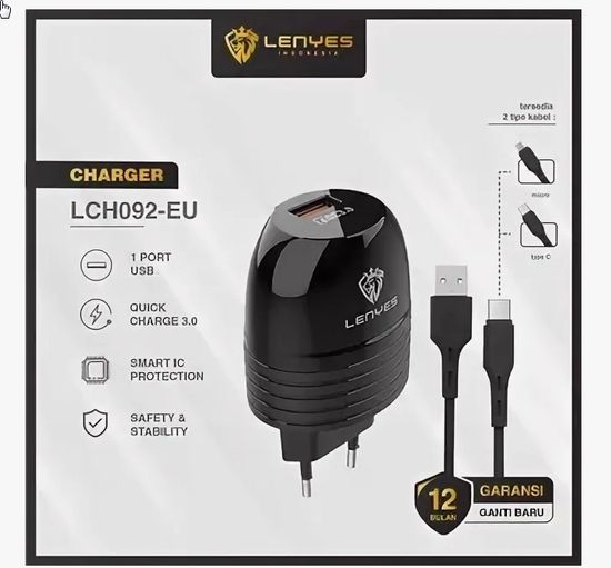 LENYES LCH092 20W, 1USB для Lightning 3.0A (быстрая зарядка)