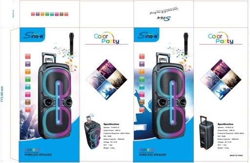 Sing-e ZQS10201 (3000mAh, 2*10inch/60W, AUX/USB/TF/FM/MIC бесп., пульт ДУ)