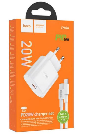 Hoco C94A 1PD 3.0A PD 20W, QC3.0, быстрая зарядка Type-C - Type-C