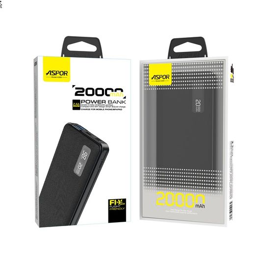 ASPOR A399 20000mAh LCD, 3USB-A 5V= 2.4 A(IQ) (черный)