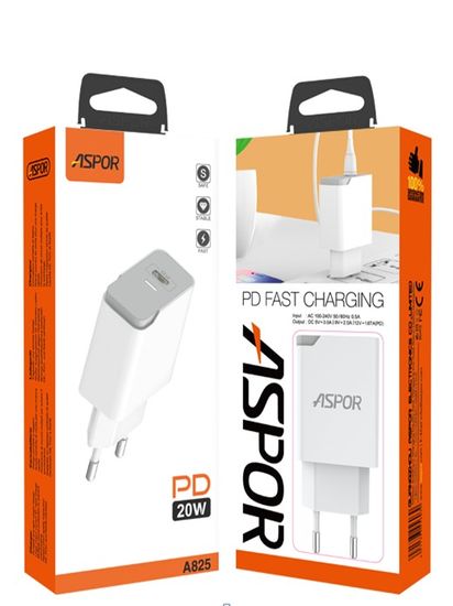 ASPOR A825 1USB, PD 20W & QC3.0 (быстрая зарядка) Type-C для Type-C