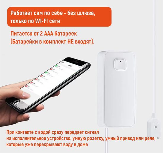 multibrand LS02 определяет протечку при небольшом контакте с водой/Wi-Fi / приложение Smart Life (работает от батареек)