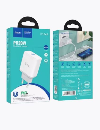 Hoco C104A 1USB PD, 20W, QC3.0 (быстрая зарядка)