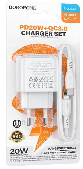 Borofone BAS44A 2USB+PD 3.0A PD 20W & QC3.0, быстрая зарядка Type-C для Type-C