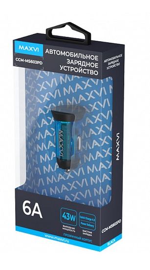 Maxvi CCM-MS603PD 1USB+PD 43W/6A , быстрая зарядка