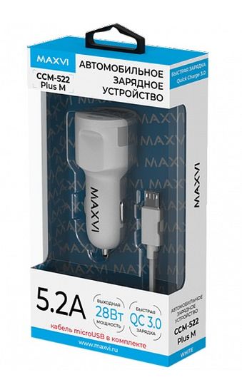 Maxvi CCM-522 Plus M 2USB для microUSB 5.2A, 28W
