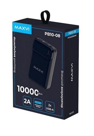 Maxvi PB10-08 10000mAh 2USB, Type-C/Micro-USB, (черный)