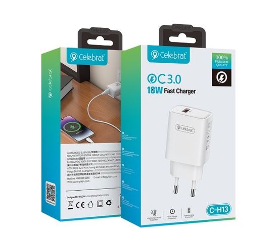 Celebrat C-H13 1USB, 18W, QC3.0 (быстрая зарядка)