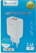 Сетевое зарядное устройство Celebrat C-N3 2USB, 2.4A для MicroUSB (белый)