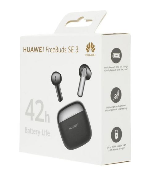 Huawei FreeBuds SE 3 (черный), BT 5.3,шумопод. есть, емк. акб mAh(науш/кейс) ~40 / 410, Type-C, IP54, кодек SBC, AAC, кол. микр 2 (ENC)