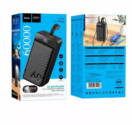 Hoco J123C PD QC 60000mAh, Micro/Type-C/Lightning/3USB/Type-C (черный)