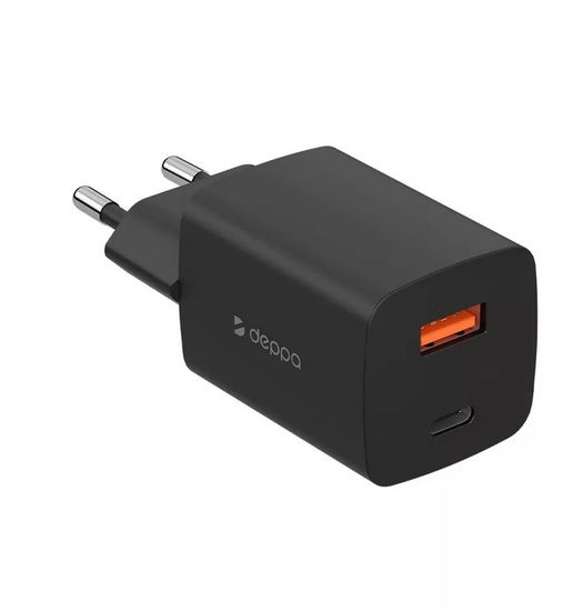 Deppa 1USB + PD (GaN, 45W, QC 3.0 быстрая зарядка) (черный) 11436