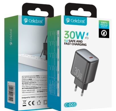 Celebrat C-D03 GaN PD 30W & QC3.0 (быстрая зарядка), Type-C для Type-C
