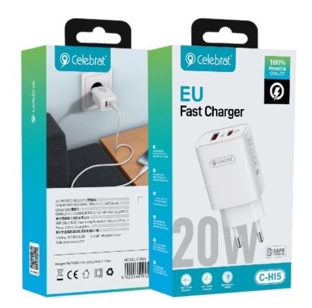 Celebrat C-H15 1USB+PD 3.0A PD 20W, QC3.0, быстрая зарядка Type-C для Type-C